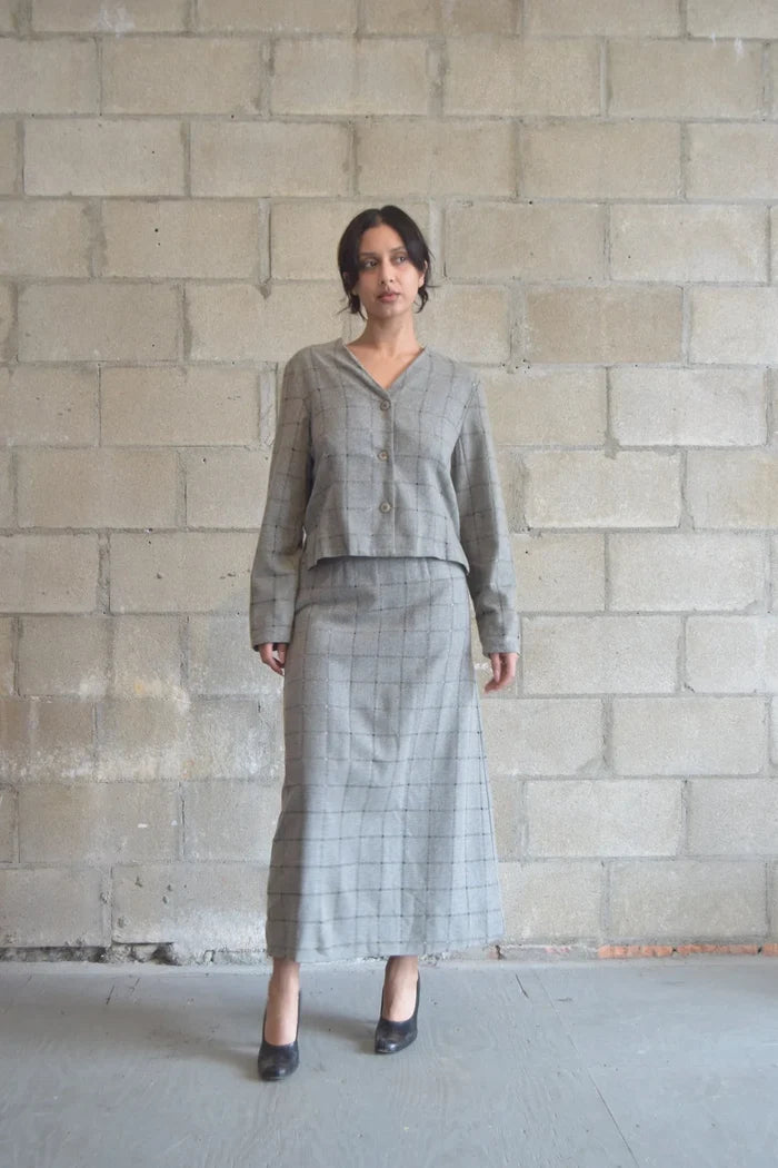 1980s GREY CHECKER WOOL CROPPED BLAZER