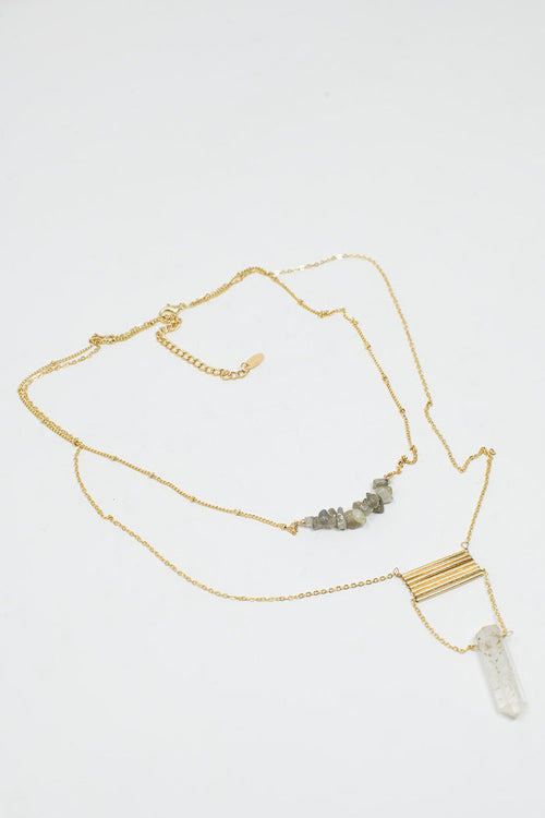 2 in 1 Necklace with Grey and White Crystals