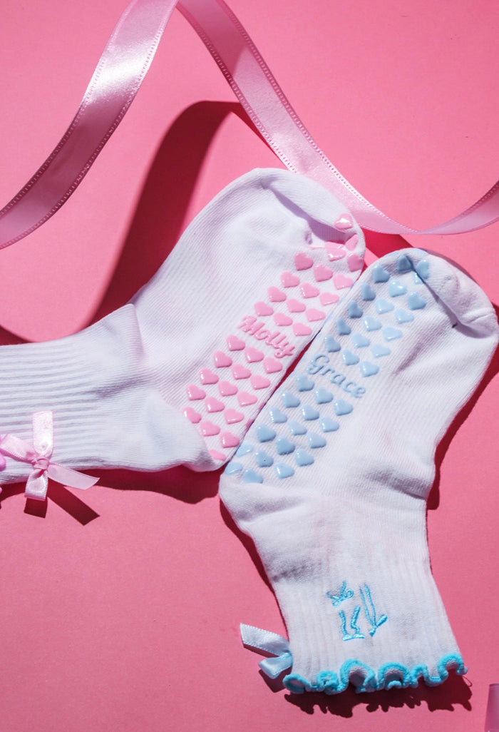 Pink blue grip socks