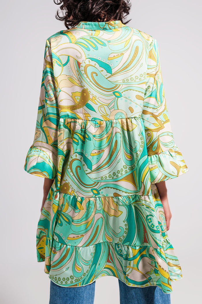 3/4 sleeve mini dress in green - dress