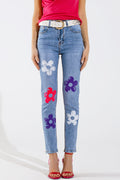 5 Pocket Jeans skinny With Flower Detail - Denim