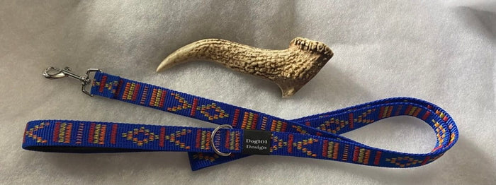 Dogtraining101 Silver Adult Dog Premium Handle Fancy Blue Indian Motif 1.5m x 25mm Lead
