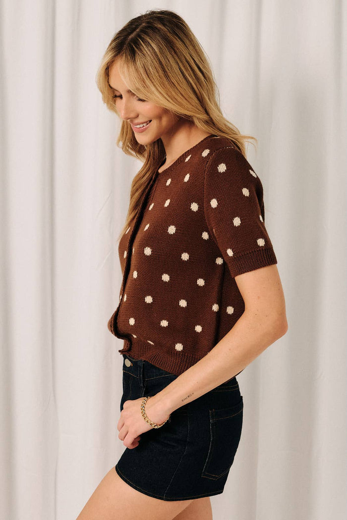 Always Ready Brown with Cream Polka Dot Sweater Cardigan
