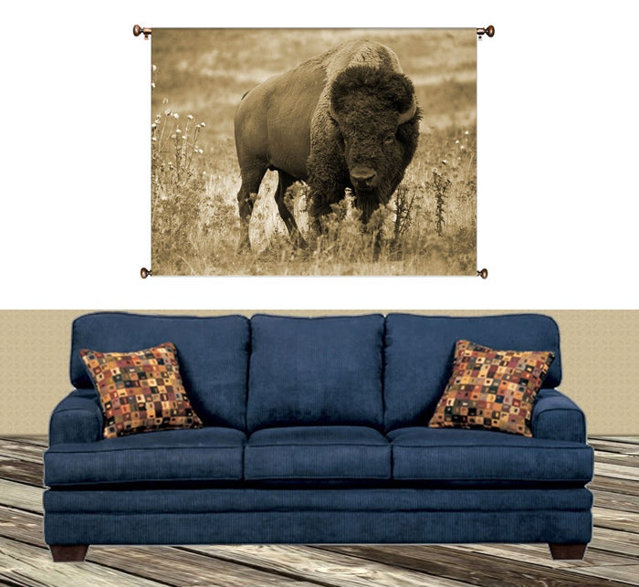 American Buffalo Picture on Canvas Hung on Copper Rod, Ready to Hang, Wall Art Décor