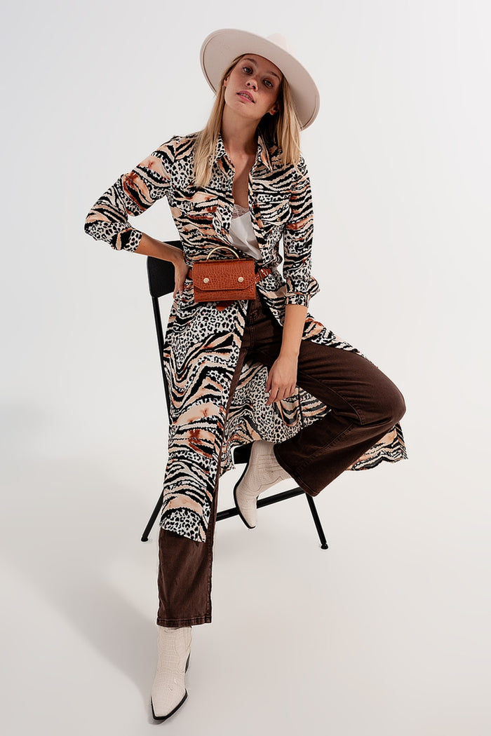 Animal shirt dress in natural - dress