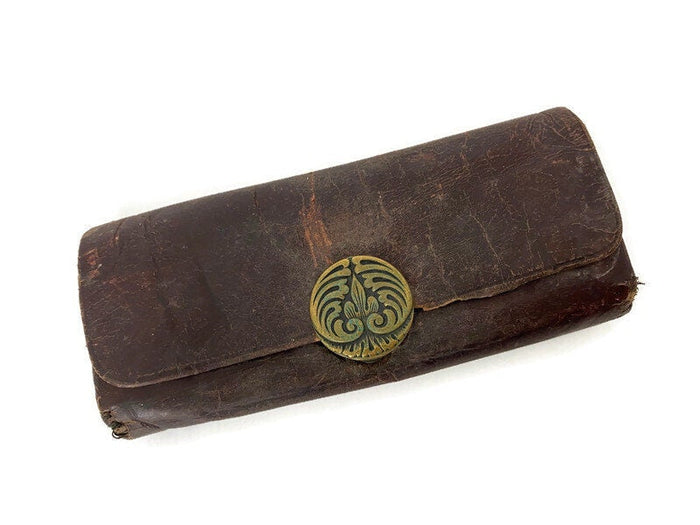 Antique Leather Wallet with 1911 Train Ticket Stub at Duckwells