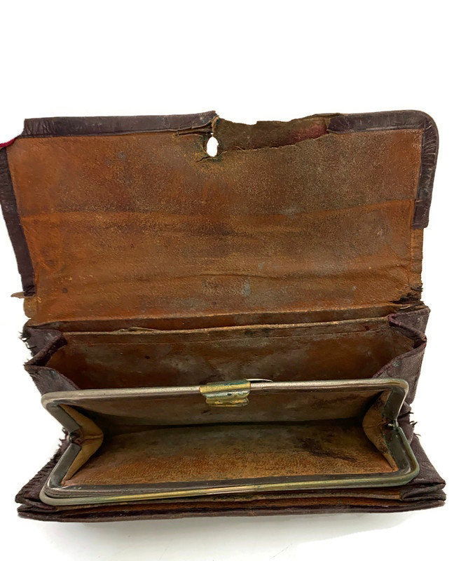 Antique Leather Wallet with 1911 Train Ticket Stub at Duckwells
