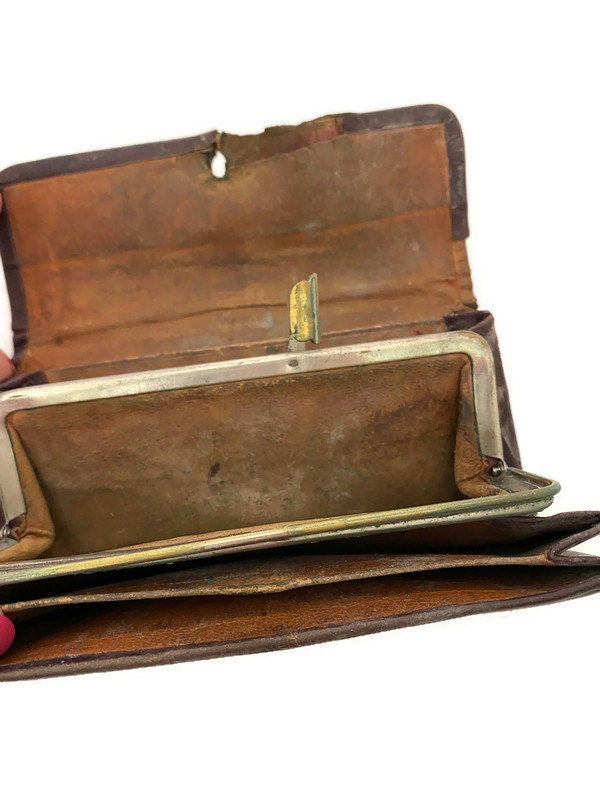 Antique Leather Wallet with 1911 Train Ticket Stub at Duckwells
