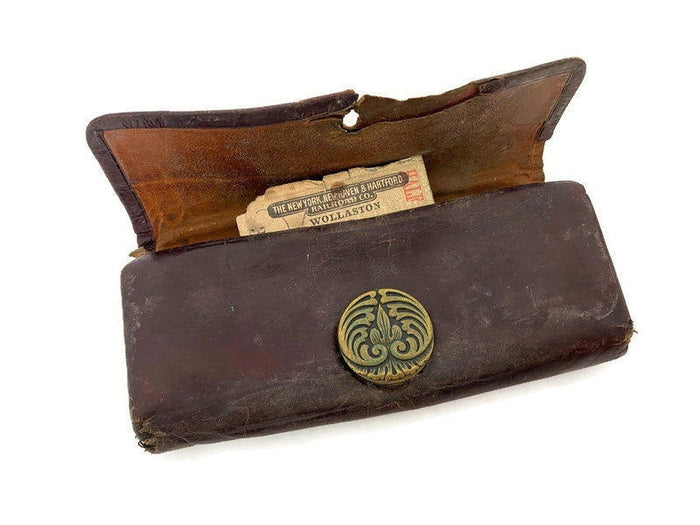 Antique Leather Wallet with 1911 Train Ticket Stub at Duckwells