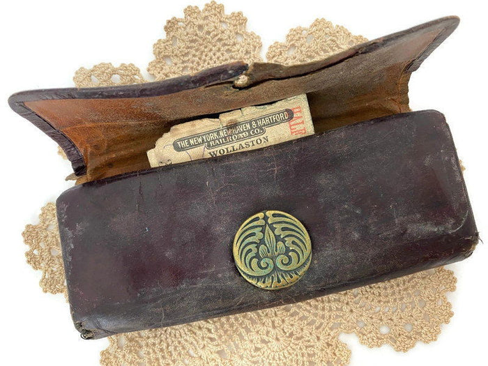 Antique Leather Wallet with 1911 Train Ticket Stub at Duckwells