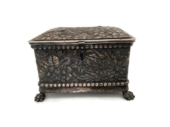 Antique Silver Plate Floral Jewel Box by Wilcox at Duckwells