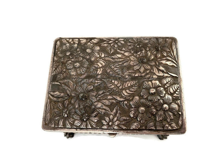 Antique Silver Plate Floral Jewel Box by Wilcox at Duckwells
