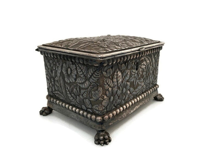 Antique Silver Plate Floral Jewel Box by Wilcox at Duckwells