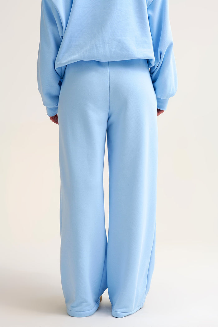 Baby Blue Knit Straight Fit Sweatpants with elastic waist and Tie - trousers
