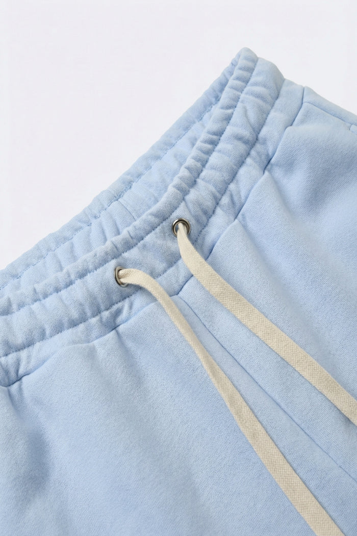 Baby Blue Knit Straight Fit Sweatpants with elastic waist and Tie - trousers