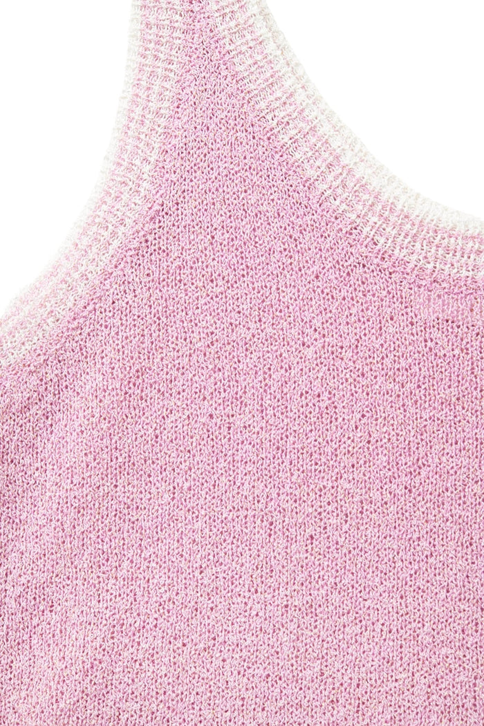 Baby Pink Knit Tank Top with White Trim