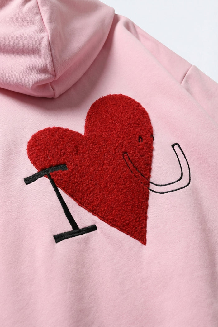 Baby pink Super-Soft Hoodie with Bouclé Heart Graphic