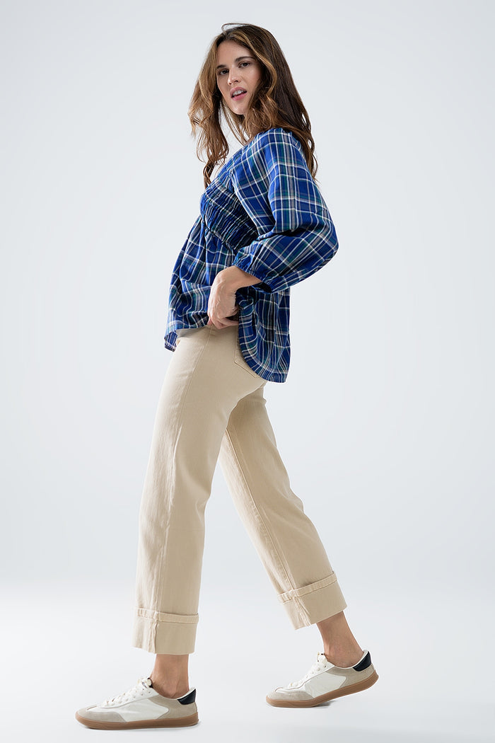 Babydoll Plaid Shirt in Blue and Green - Shirts