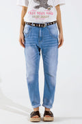 Basic Boyfriend Jeans With Stitch Detail - Denim