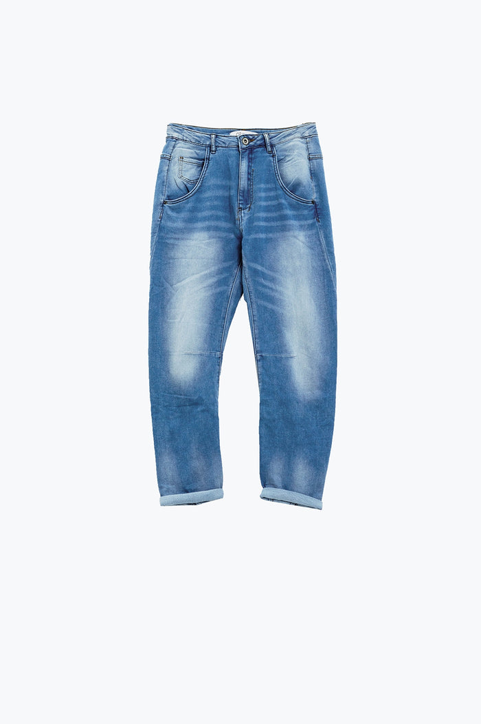 Basic Boyfriend Jeans With Stitch Detail - Denim