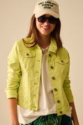 Basic Denim elastic Jacket With Pockets in lime
