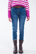 Basic Straigh Jeans With Side Pockets in Mid Wash - Denim