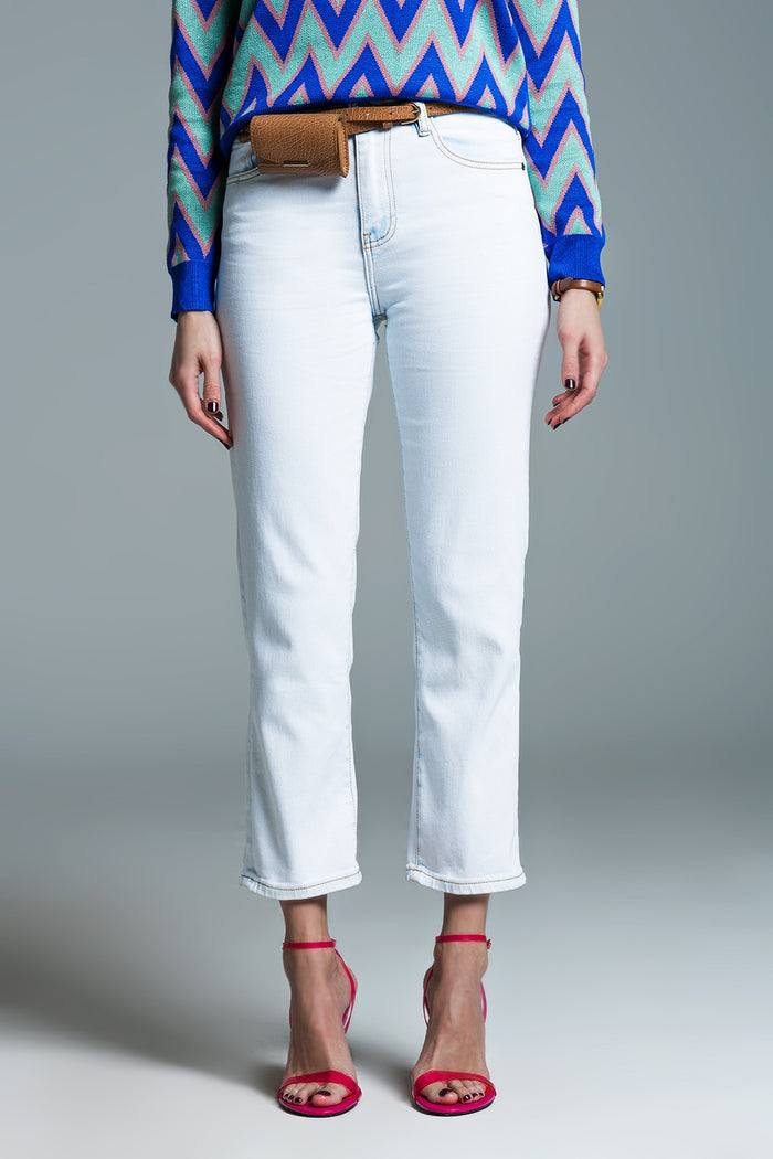 Basic Straight Leg Bleached Jeans - Denim