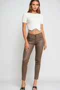 Beige Faux Leather Super Skinny Pants - trousers