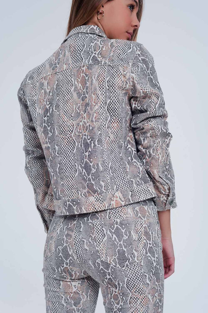 Beige jacket with snake print