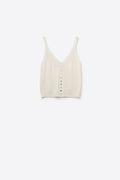 beige Knit Buttoned Crop Top