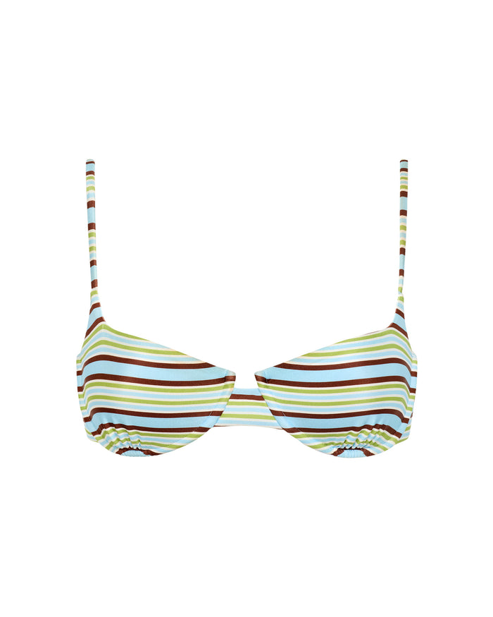 LSPACE Belle bikini top in Comporta Cool Girl print, off-model flat lay.