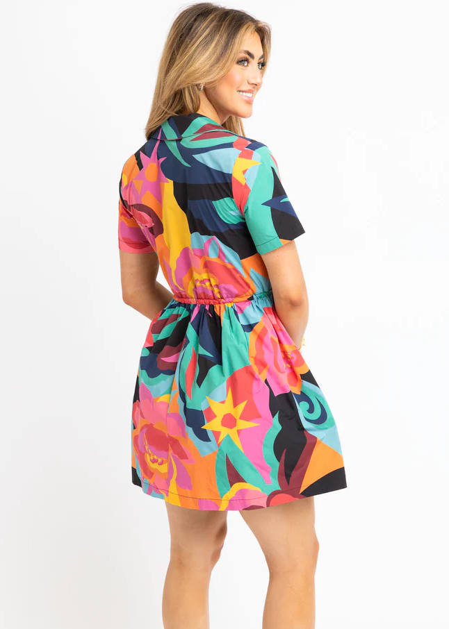 Big Floral Performance Weekend Zip Dress - Navy
