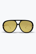 Black Aviator Frame Yellow Tinted Oversize Lens Sunglasses