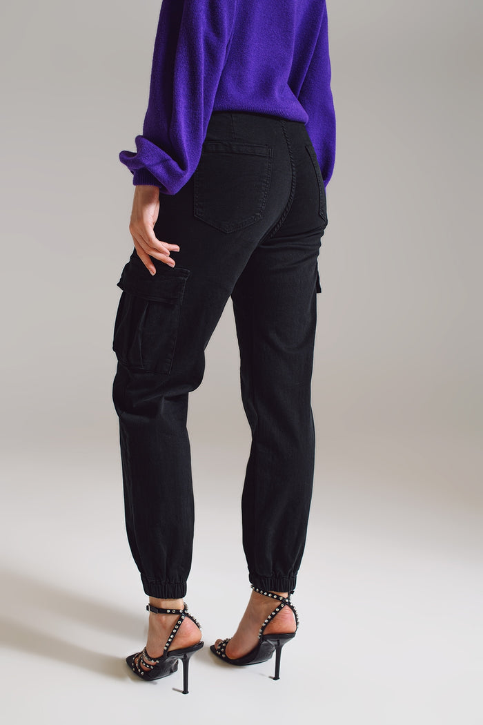 black cargo pants with elasticated waist and hem - Coloured Jeans