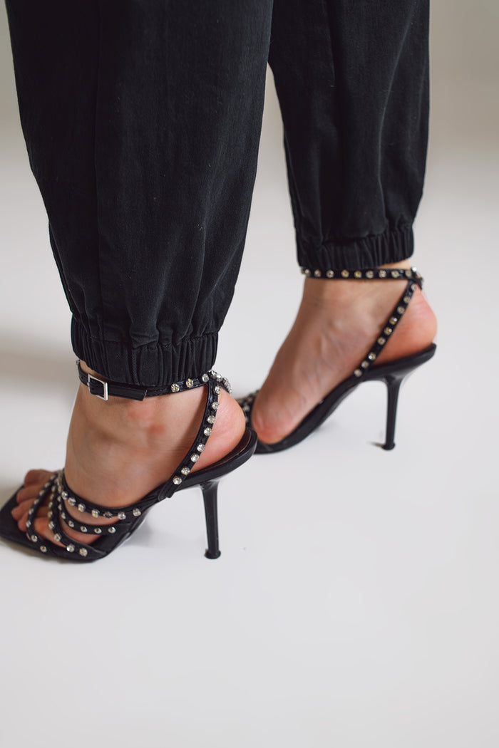 black cargo pants with elasticated waist and hem - Coloured Jeans