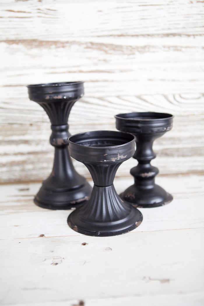 Black Enamel Candlestick Set