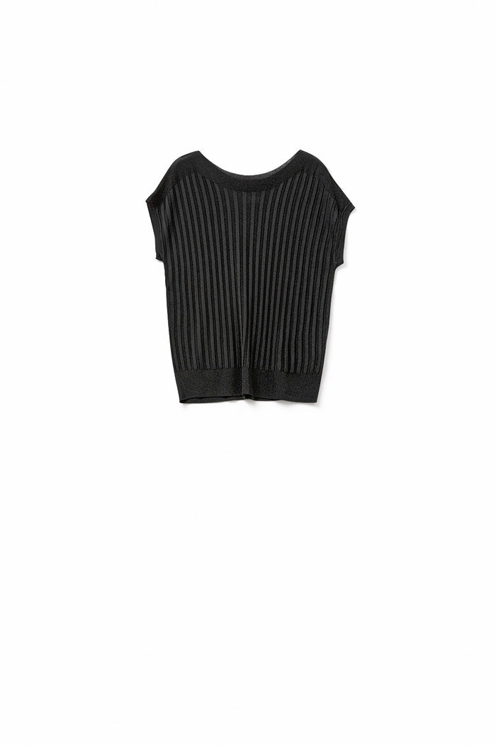 Black fine Rib knitted Sweater with boat neck