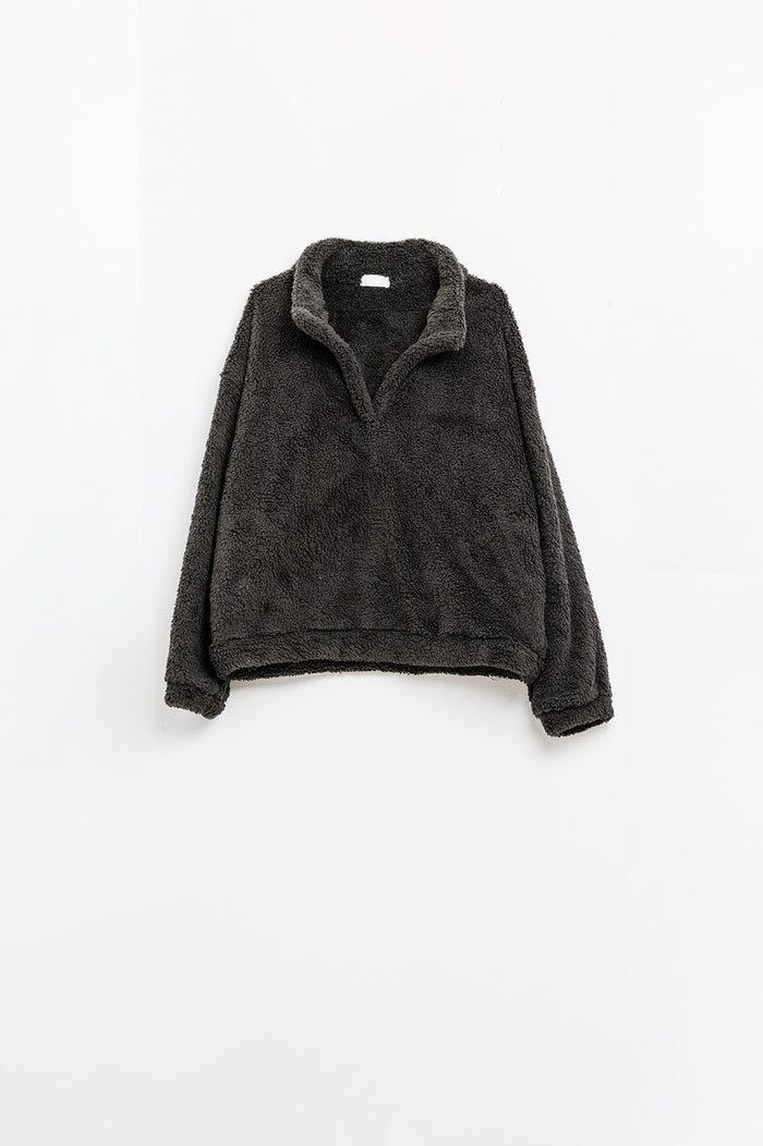Black fluffy v-neck sweater