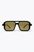 Black Geometric Frame Olive Tinted Square Oversize Sunglasses