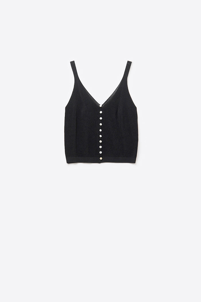 black Knit Buttoned Crop Top
