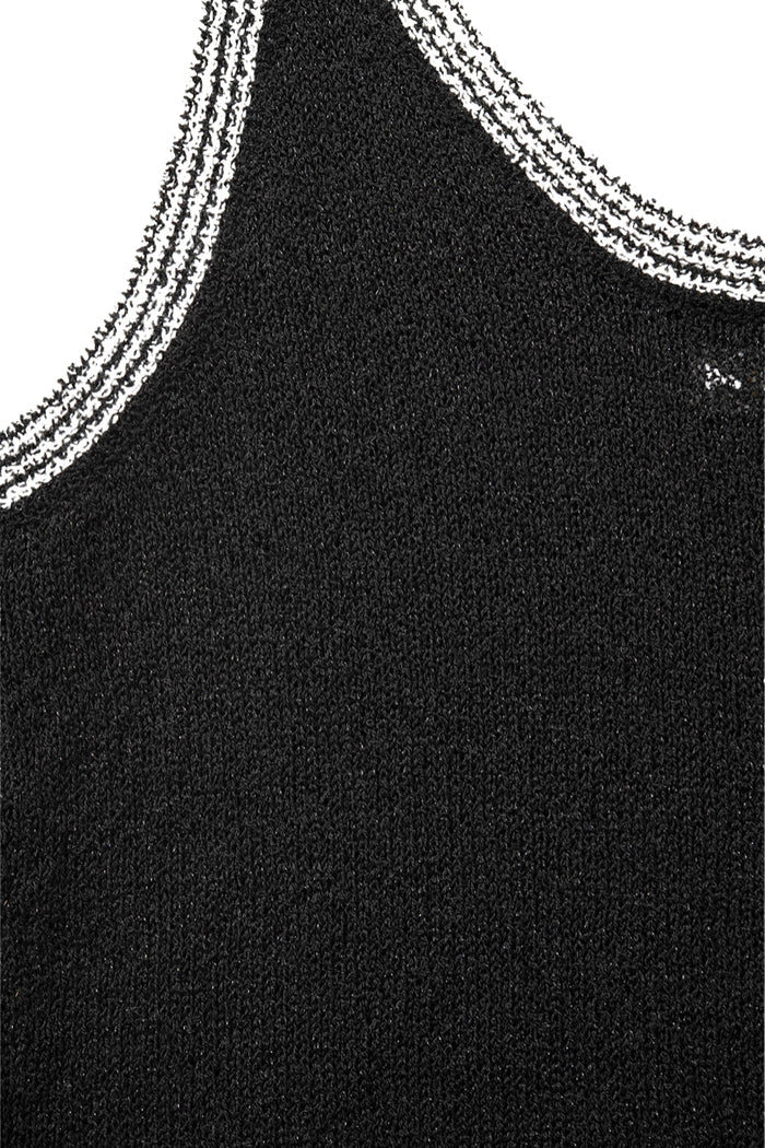 Black Knit Tank Top with White Trim