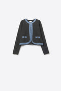 Black knitted cardigan with Denim Trim Detail