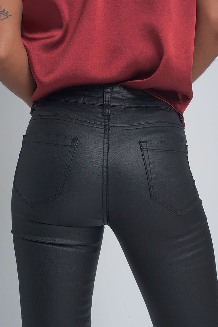 Black leather effect trousers with hem lace-up - trousers