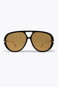Black Oversize Aviator Frame Brown Lens Sunglasses