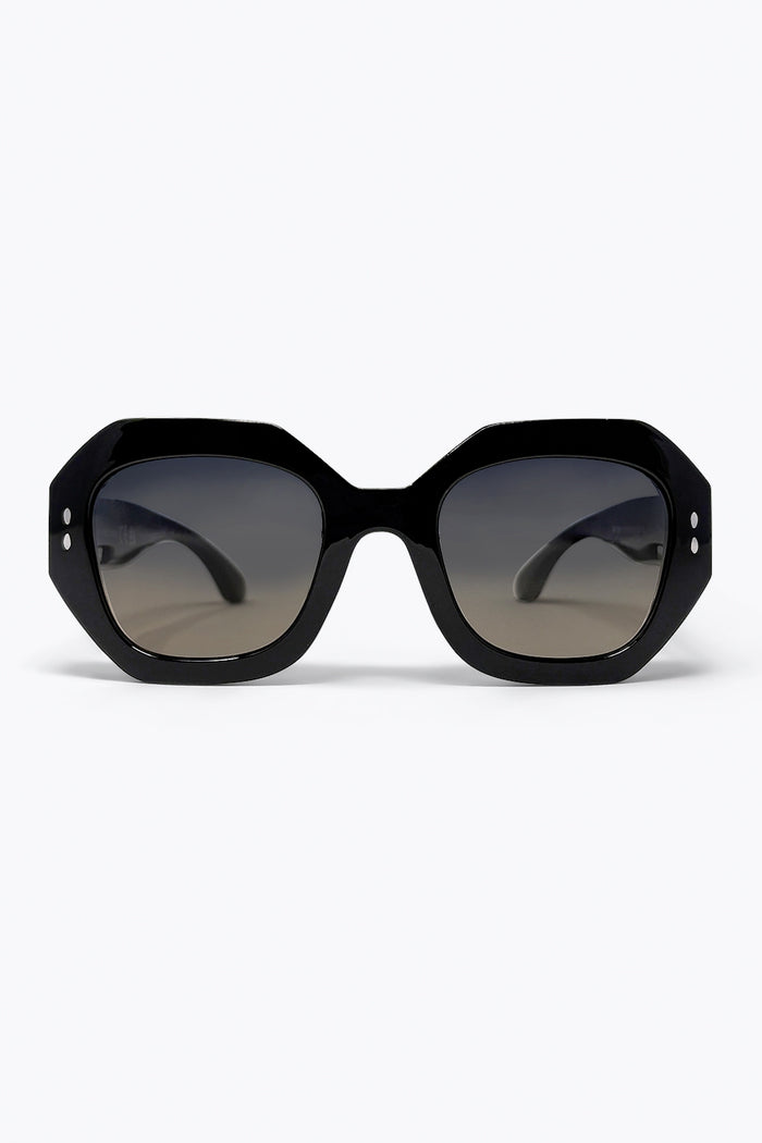 Black Oversize Flat Top Octagon Frame Gradient Sunglasses