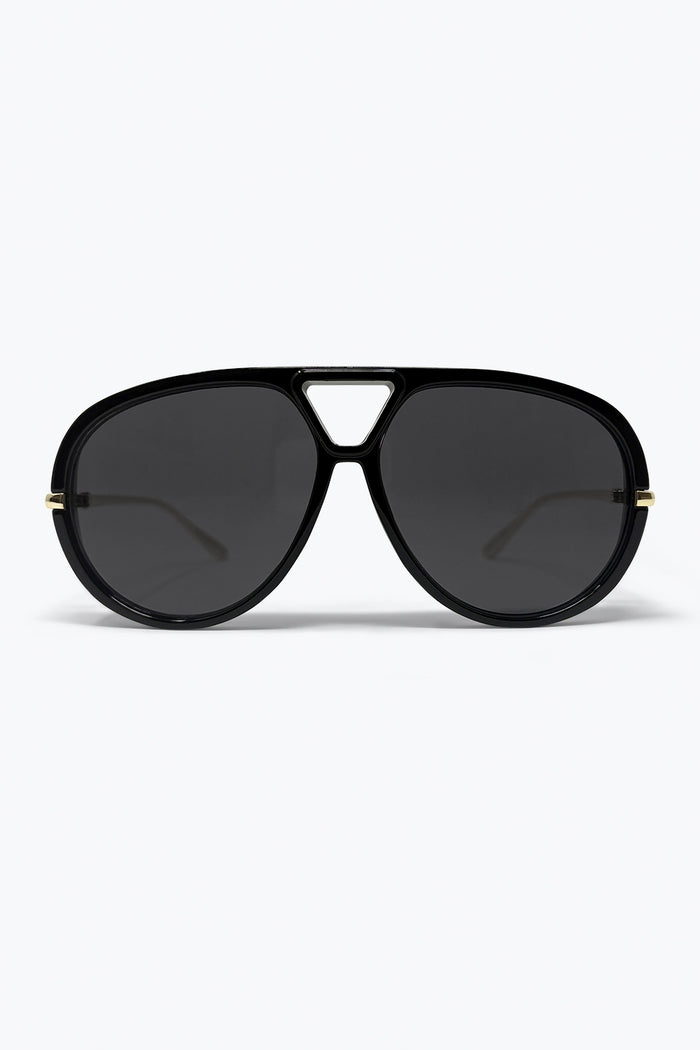 Black Oversized Aviator Sunglasses with Gold Details