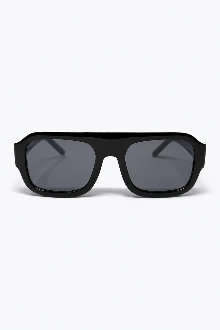 Black Oversized Rectangular Sunglasses with Dark Lenses