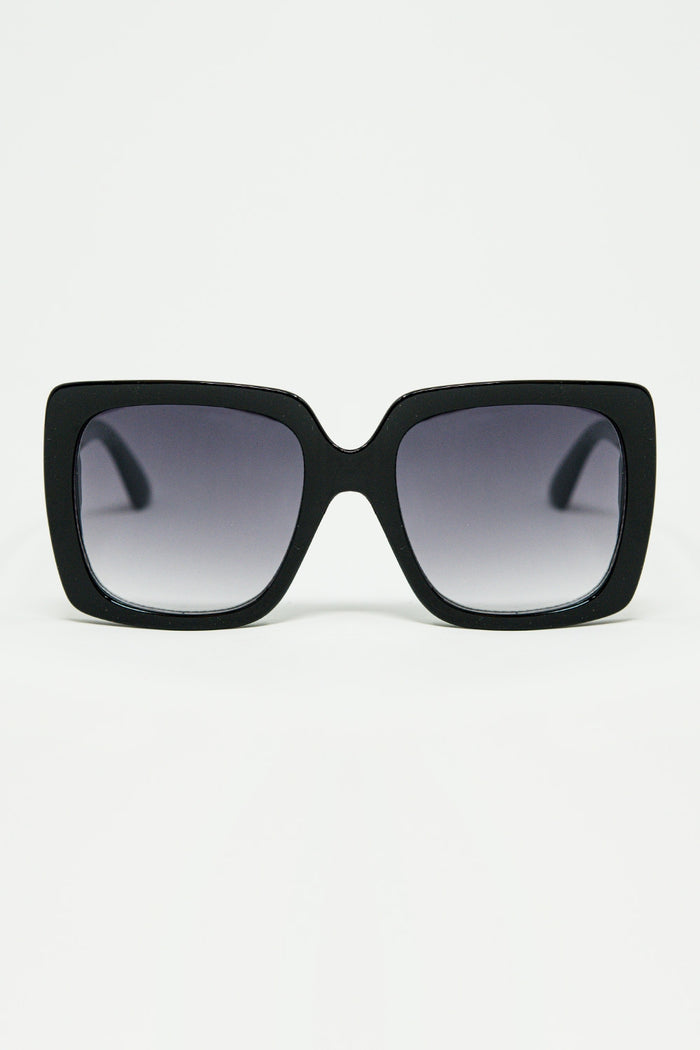 black Oversized square sunglasses with golden metallic detail