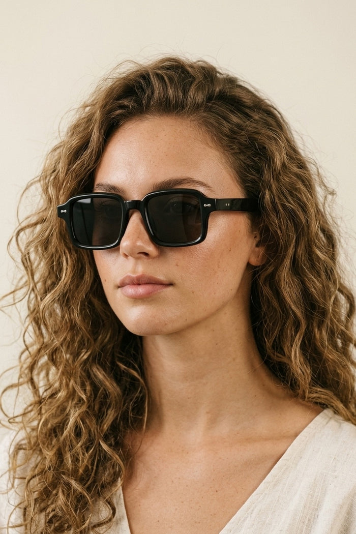 Black Rectangular Frame Classic Chunky Sunglasses