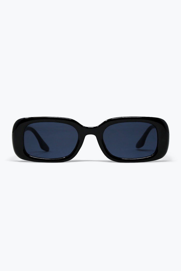 Black Rectangular Frame Glossy Acetate Narrow Sunglasses